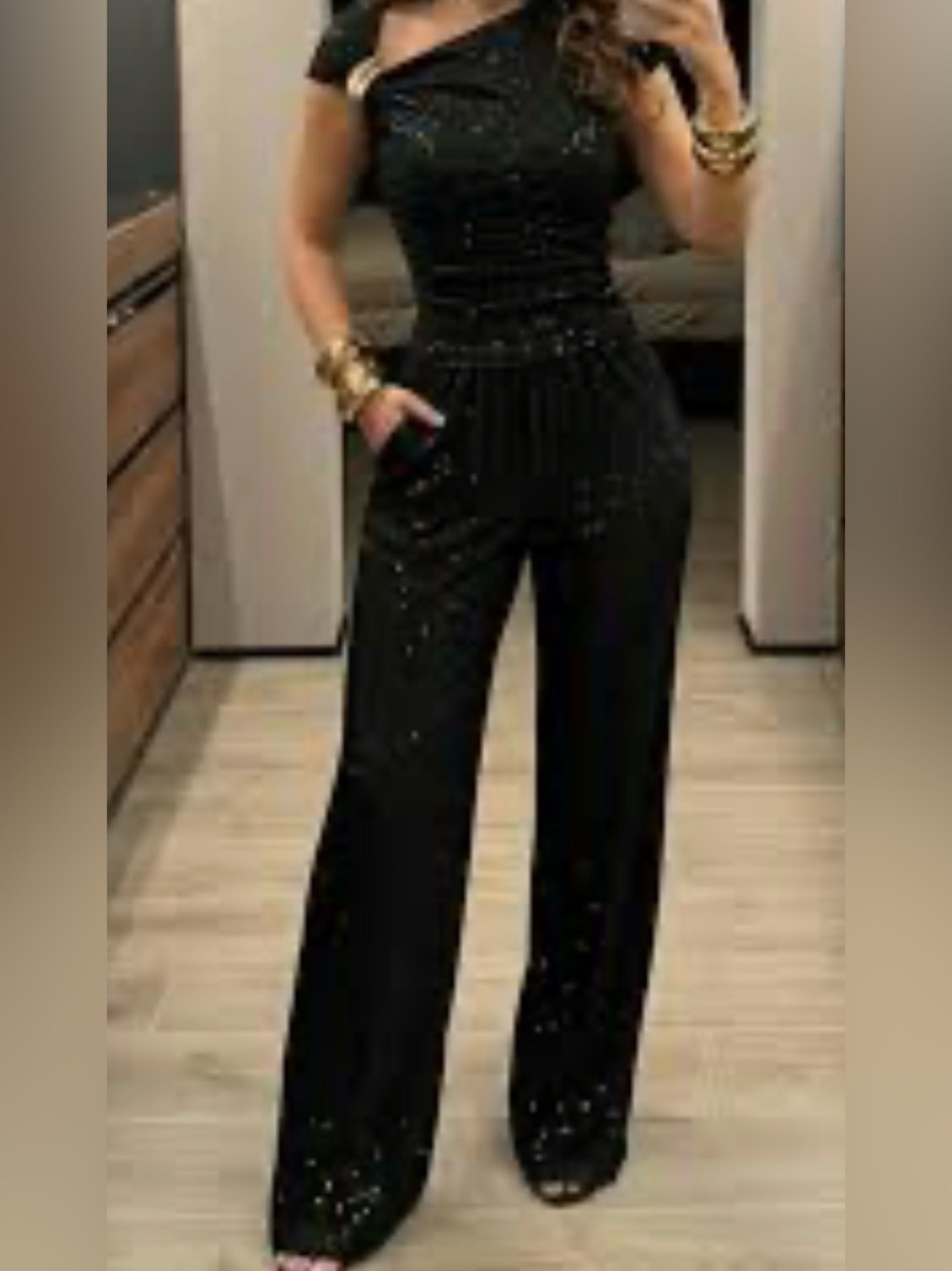 Elegant Black One-Shoulder Jumpsuit with Wide Leg